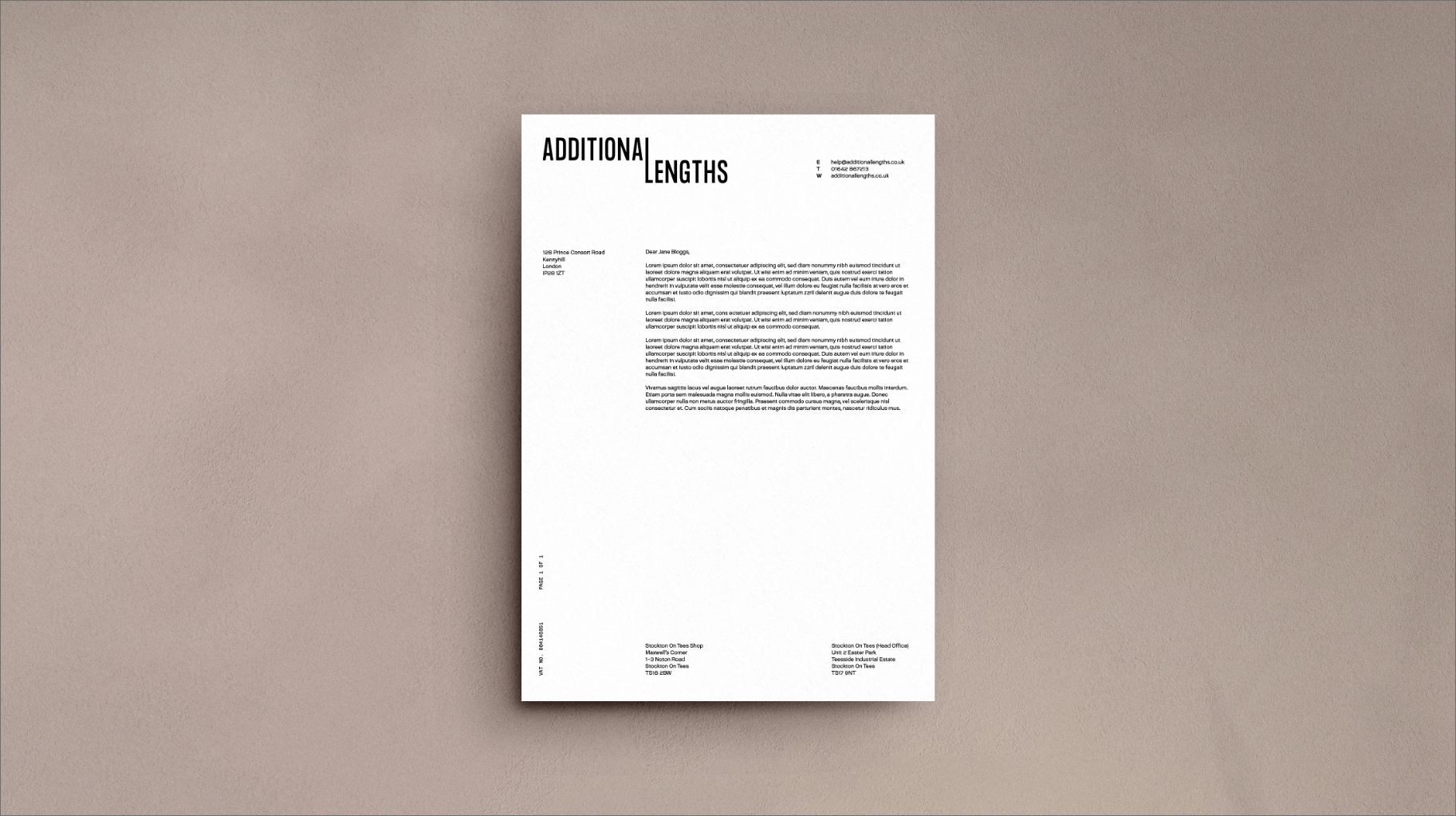 Additional Lengths letterhead.