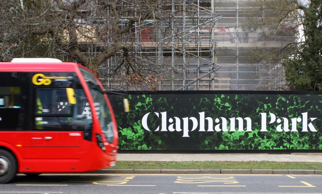 Clapham Park Hoarding with London Bus